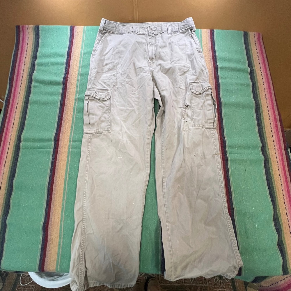 Dickies Cargo Pants Mens 36x34 Tan Distressed Workwear Thrashed Utility Khaki